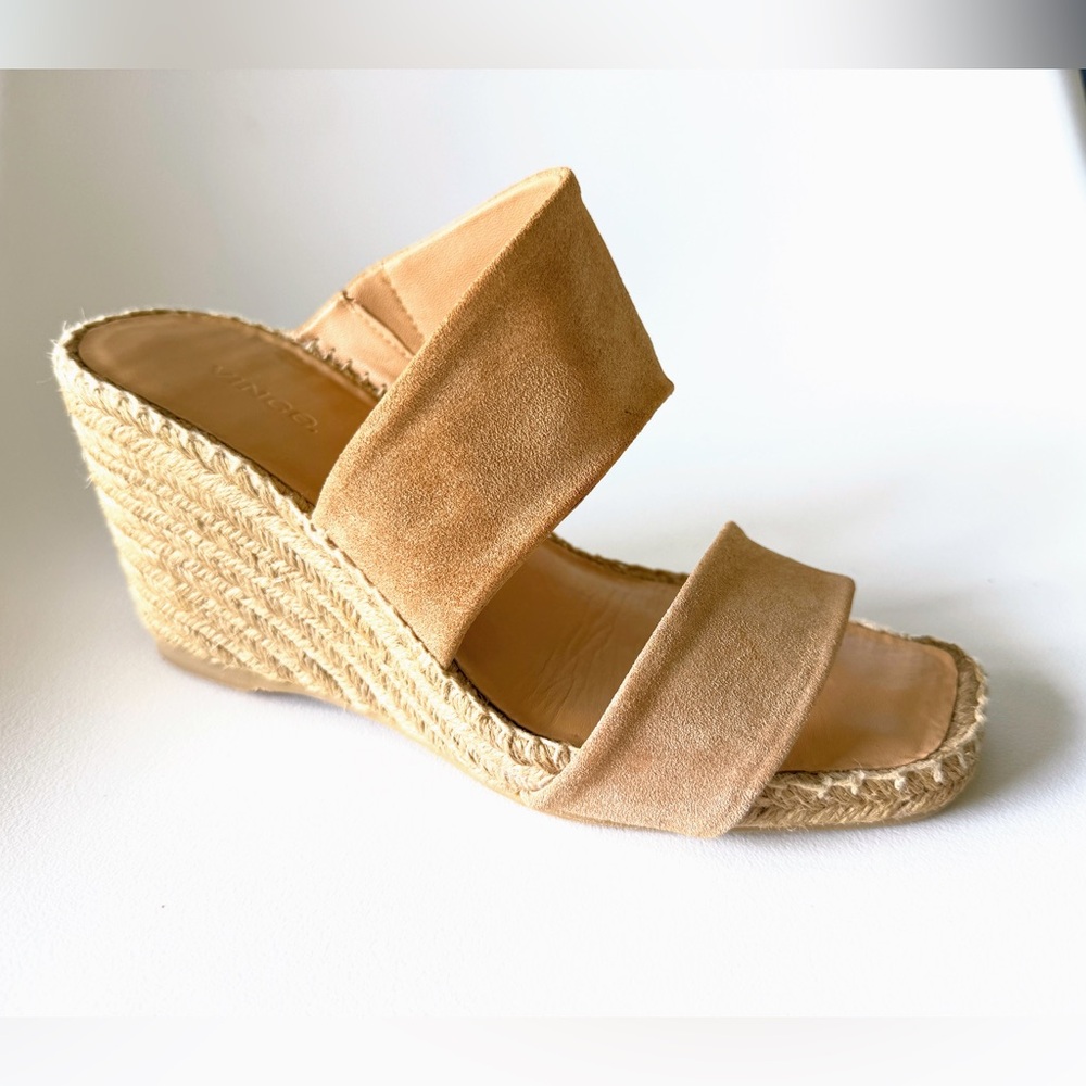 VINCE Suede Espadrille Wedge Slide Sandals Camel Size 7.5